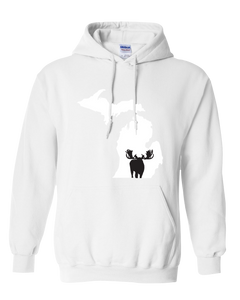 Pullover Hooded Sweatshirt Michigan White Moose Vibrant Design High Quality Tight Knit Ring Spun Low Maintenance Cotton Printed With The Newest Available Color Transfer Technology