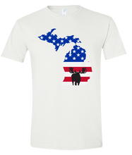 Load image into Gallery viewer, Short Sleeve T-Shirt Michigan White Moose Vibrant Design High Quality Tight Knit Ring Spun Low Maintenance Cotton Printed With The Newest Available Color Transfer Technology