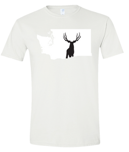 Short Sleeve T-Shirt Washington White Mule Deer Vibrant Design High Quality Tight Knit Ring Spun Low Maintenance Cotton Printed With The Newest Available Color Transfer Technology