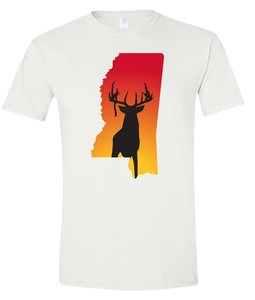 Short Sleeve T-Shirt Mississippi White Whitetail Deer Vibrant Design High Quality Tight Knit Ring Spun Low Maintenance Cotton Printed With The Newest Available Color Transfer Technology