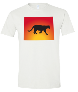 Short Sleeve T-Shirt Wyoming White Mountain Lion Vibrant Design High Quality Tight Knit Ring Spun Low Maintenance Cotton Printed With The Newest Available Color Transfer Technology