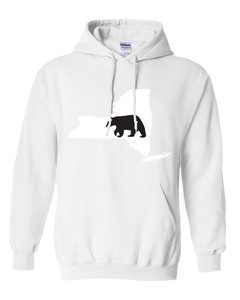 Pullover Hooded Sweatshirt New York White Black Bear Vibrant Design High Quality Tight Knit Ring Spun Low Maintenance Cotton Printed With The Newest Available Color Transfer Technology