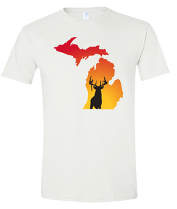 Short Sleeve T-Shirt Michigan White Whitetail Deer Vibrant Design High Quality Tight Knit Ring Spun Low Maintenance Cotton Printed With The Newest Available Color Transfer Technology