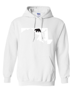 Pullover Hooded Sweatshirt Maryland White Black Bear Vibrant Design High Quality Tight Knit Ring Spun Low Maintenance Cotton Printed With The Newest Available Color Transfer Technology