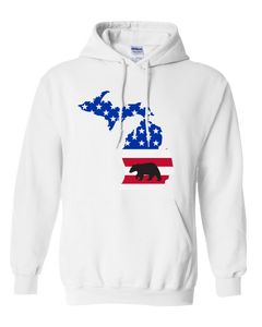 Pullover Hooded Sweatshirt Michigan White Black Bear Vibrant Design High Quality Tight Knit Ring Spun Low Maintenance Cotton Printed With The Newest Available Color Transfer Technology