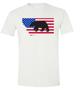 Short Sleeve T-Shirt Montana White Black Bear Vibrant Design High Quality Tight Knit Ring Spun Low Maintenance Cotton Printed With The Newest Available Color Transfer Technology