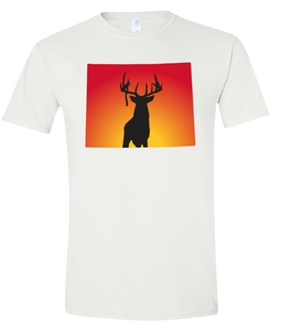 Short Sleeve T-Shirt Wyoming White Whitetail Deer Vibrant Design High Quality Tight Knit Ring Spun Low Maintenance Cotton Printed With The Newest Available Color Transfer Technology