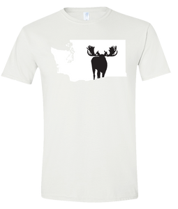 Short Sleeve T-Shirt Washington White Moose Vibrant Design High Quality Tight Knit Ring Spun Low Maintenance Cotton Printed With The Newest Available Color Transfer Technology