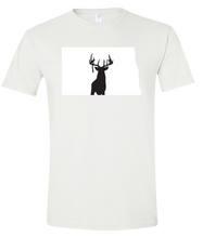 Load image into Gallery viewer, Short Sleeve T-Shirt North Dakota White Whitetail Deer Vibrant Design High Quality Tight Knit Ring Spun Low Maintenance Cotton Printed With The Newest Available Color Transfer Technology