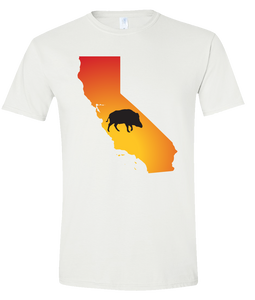 Short Sleeve T-Shirt California White Wild Hog Vibrant Design High Quality Tight Knit Ring Spun Low Maintenance Cotton Printed With The Newest Available Color Transfer Technology