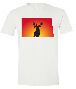 Short Sleeve T-Shirt North Dakota White Whitetail Deer Vibrant Design High Quality Tight Knit Ring Spun Low Maintenance Cotton Printed With The Newest Available Color Transfer Technology