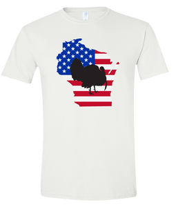 Short Sleeve T-Shirt Wisconsin White Turkey Vibrant Design High Quality Tight Knit Ring Spun Low Maintenance Cotton Printed With The Newest Available Color Transfer Technology