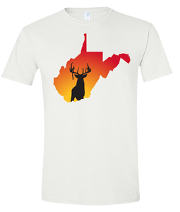 Short Sleeve T-Shirt West Virginia White Whitetail Deer Vibrant Design High Quality Tight Knit Ring Spun Low Maintenance Cotton Printed With The Newest Available Color Transfer Technology