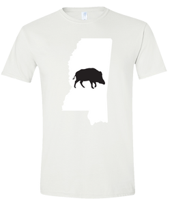 Short Sleeve T-Shirt Mississippi White Wild Hog Vibrant Design High Quality Tight Knit Ring Spun Low Maintenance Cotton Printed With The Newest Available Color Transfer Technology