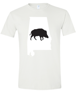 Short Sleeve T-Shirt Alabama White Wild Hog Vibrant Design High Quality Tight Knit Ring Spun Low Maintenance Cotton Printed With The Newest Available Color Transfer Technology