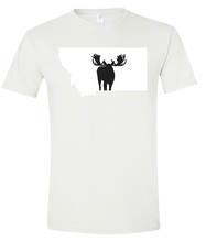 Load image into Gallery viewer, Short Sleeve T-Shirt Montana White Moose Vibrant Design High Quality Tight Knit Ring Spun Low Maintenance Cotton Printed With The Newest Available Color Transfer Technology