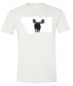 Short Sleeve T-Shirt Montana White Moose Vibrant Design High Quality Tight Knit Ring Spun Low Maintenance Cotton Printed With The Newest Available Color Transfer Technology