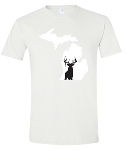 Short Sleeve T-Shirt Michigan White Whitetail Deer Vibrant Design High Quality Tight Knit Ring Spun Low Maintenance Cotton Printed With The Newest Available Color Transfer Technology