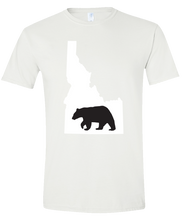 Load image into Gallery viewer, Short Sleeve T-Shirt Idaho White Black Bear Vibrant Design High Quality Tight Knit Ring Spun Low Maintenance Cotton Printed With The Newest Available Color Transfer Technology