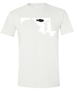 Short Sleeve T-Shirt Maryland White Large Mouth Bass Vibrant Design High Quality Tight Knit Ring Spun Low Maintenance Cotton Printed With The Newest Available Color Transfer Technology