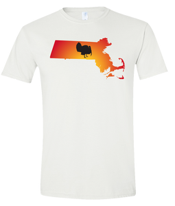 Short Sleeve T-Shirt Massachusetts White Turkey Vibrant Design High Quality Tight Knit Ring Spun Low Maintenance Cotton Printed With The Newest Available Color Transfer Technology