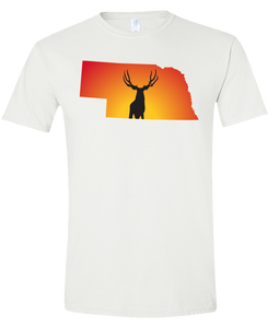 Short Sleeve T-Shirt Nebraska White Mule Deer Vibrant Design High Quality Tight Knit Ring Spun Low Maintenance Cotton Printed With The Newest Available Color Transfer Technology