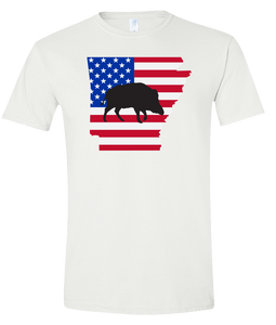 Short Sleeve T-Shirt Arkansas White Wild Hog Vibrant Design High Quality Tight Knit Ring Spun Low Maintenance Cotton Printed With The Newest Available Color Transfer Technology
