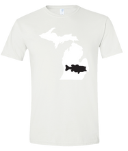Load image into Gallery viewer, Short Sleeve T-Shirt Michigan White Large Mouth Bass Vibrant Design High Quality Tight Knit Ring Spun Low Maintenance Cotton Printed With The Newest Available Color Transfer Technology