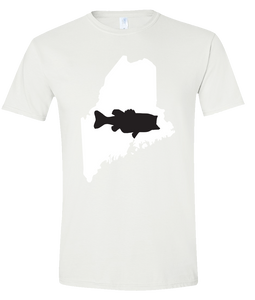 Short Sleeve T-Shirt Maine White Large Mouth Bass Vibrant Design High Quality Tight Knit Ring Spun Low Maintenance Cotton Printed With The Newest Available Color Transfer Technology