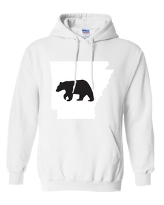 Pullover Hooded Sweatshirt Arkansas White Black Bear Vibrant Design High Quality Tight Knit Ring Spun Low Maintenance Cotton Printed With The Newest Available Color Transfer Technology