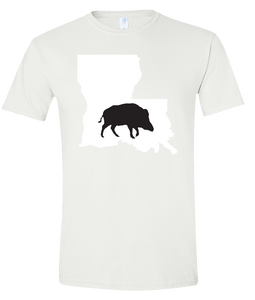 Short Sleeve T-Shirt Louisiana White Wild Hog Vibrant Design High Quality Tight Knit Ring Spun Low Maintenance Cotton Printed With The Newest Available Color Transfer Technology