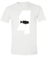 Load image into Gallery viewer, Short Sleeve T-Shirt Mississippi White Large Mouth Bass Vibrant Design High Quality Tight Knit Ring Spun Low Maintenance Cotton Printed With The Newest Available Color Transfer Technology