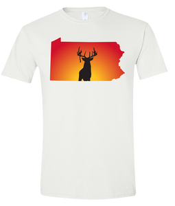 Short Sleeve T-Shirt Pennsylvania White Whitetail Deer Vibrant Design High Quality Tight Knit Ring Spun Low Maintenance Cotton Printed With The Newest Available Color Transfer Technology