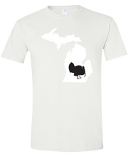 Load image into Gallery viewer, Short Sleeve T-Shirt Michigan White Turkey Vibrant Design High Quality Tight Knit Ring Spun Low Maintenance Cotton Printed With The Newest Available Color Transfer Technology