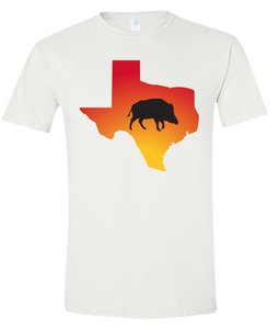 Short Sleeve T-Shirt Texas White Wild Hog Vibrant Design High Quality Tight Knit Ring Spun Low Maintenance Cotton Printed With The Newest Available Color Transfer Technology