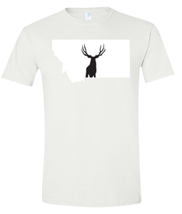 Short Sleeve T-Shirt Montana White Mule Deer Vibrant Design High Quality Tight Knit Ring Spun Low Maintenance Cotton Printed With The Newest Available Color Transfer Technology