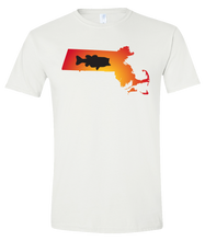 Load image into Gallery viewer, Short Sleeve T-Shirt Massachusetts White Large Mouth Bass Vibrant Design High Quality Tight Knit Ring Spun Low Maintenance Cotton Printed With The Newest Available Color Transfer Technology