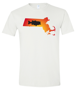 Short Sleeve T-Shirt Massachusetts White Large Mouth Bass Vibrant Design High Quality Tight Knit Ring Spun Low Maintenance Cotton Printed With The Newest Available Color Transfer Technology