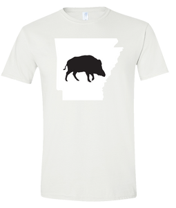 Short Sleeve T-Shirt Arkansas White Wild Hog Vibrant Design High Quality Tight Knit Ring Spun Low Maintenance Cotton Printed With The Newest Available Color Transfer Technology