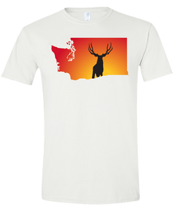 Short Sleeve T-Shirt Washington White Mule Deer Vibrant Design High Quality Tight Knit Ring Spun Low Maintenance Cotton Printed With The Newest Available Color Transfer Technology