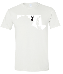 Short Sleeve T-Shirt Maryland White Whitetail Deer Vibrant Design High Quality Tight Knit Ring Spun Low Maintenance Cotton Printed With The Newest Available Color Transfer Technology