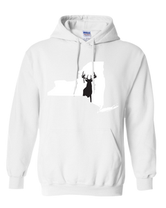 Pullover Hooded Sweatshirt New York White Whitetail Deer Vibrant Design High Quality Tight Knit Ring Spun Low Maintenance Cotton Printed With The Newest Available Color Transfer Technology