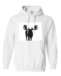 Pullover Hooded Sweatshirt Wyoming White Moose Vibrant Design High Quality Tight Knit Ring Spun Low Maintenance Cotton Printed With The Newest Available Color Transfer Technology