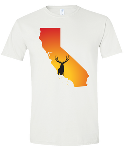Short Sleeve T-Shirt California White Mule Deer Vibrant Design High Quality Tight Knit Ring Spun Low Maintenance Cotton Printed With The Newest Available Color Transfer Technology