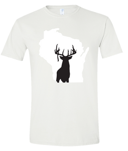 Short Sleeve T-Shirt Wisconsin White Whitetail Deer Vibrant Design High Quality Tight Knit Ring Spun Low Maintenance Cotton Printed With The Newest Available Color Transfer Technology