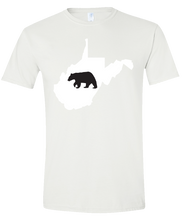 Load image into Gallery viewer, Short Sleeve T-Shirt West Virginia White Black Bear Vibrant Design High Quality Tight Knit Ring Spun Low Maintenance Cotton Printed With The Newest Available Color Transfer Technology