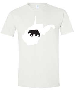 Short Sleeve T-Shirt West Virginia White Black Bear Vibrant Design High Quality Tight Knit Ring Spun Low Maintenance Cotton Printed With The Newest Available Color Transfer Technology