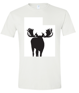 Short Sleeve T-Shirt Utah White Moose Vibrant Design High Quality Tight Knit Ring Spun Low Maintenance Cotton Printed With The Newest Available Color Transfer Technology