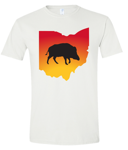 Short Sleeve T-Shirt Ohio White Wild Hog Vibrant Design High Quality Tight Knit Ring Spun Low Maintenance Cotton Printed With The Newest Available Color Transfer Technology