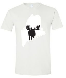 Short Sleeve T-Shirt Maine White Moose Vibrant Design High Quality Tight Knit Ring Spun Low Maintenance Cotton Printed With The Newest Available Color Transfer Technology